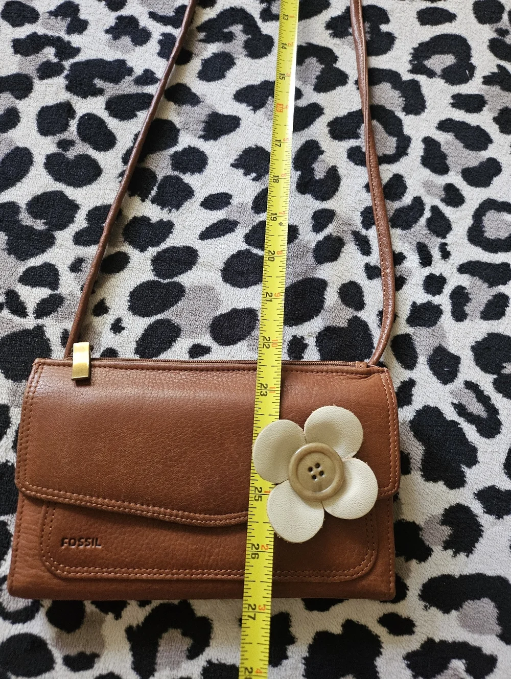 Vintage Fossil Leather Tan Brown Crossbody Bag Snap Closure, Cottagecore Boho